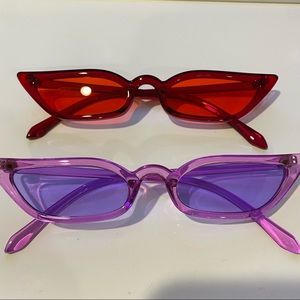 Skinny Cat Eye Sunglasses 2 Pair Red & Purple